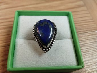Unmarked Lapis (?) Statement Ring Size 5