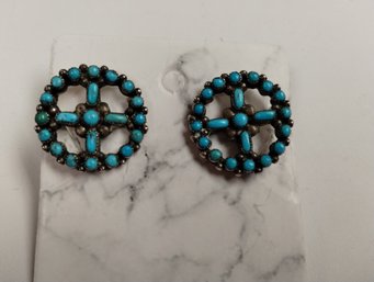 Vintage Sterling Silver And Turquoise (?) Screw Back Earrings