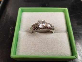 Sterling Silver And CZ Engagement Style Ring Size 8