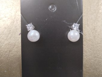Sterling Silver And CZ W/faux Pearl Earrings