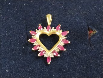 10k Gold Ruby (?) And ADL Diamond Pendant