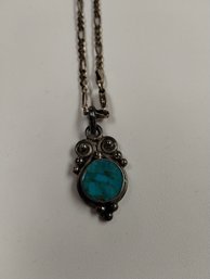 Sterling Silver And Turquoise Necklace W/20' Chain
