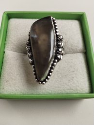 Sterling Silver Overlay And Obsidian? Ring Size 9