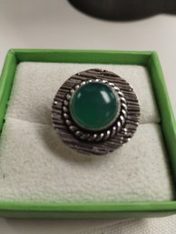 Sterling Silver Overlay Green Agate Ring Size 5.5