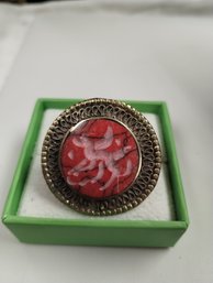 Unmarked Carved Redstone Ring Size 8