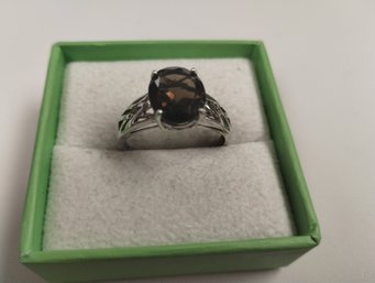 Sterling Silver And Smokey Quartz Ring Size 11.75/12