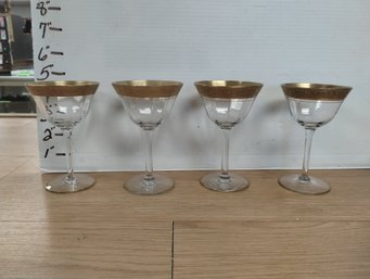 Set Of Four Gold Trimmed Crystal Cordial Goblets