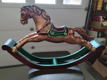 Paper Mache Christmas Rocking Horse Approximately 4 And 1/2 Ft Long And 3 Ft Tall