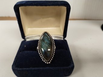 Sterling Silver Overlay And Moss Agate? Ring Size 7.5