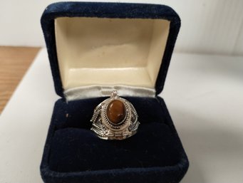 Sterling Silver Overlay And Tiger's Eye? Poison Ring Size 7