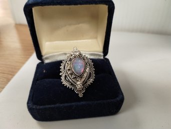 Sterling Silver Overlay And Opal? Poison Ring Size 8