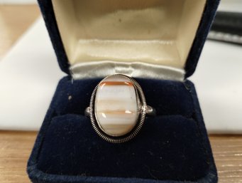 Sterling Silver And Striped Agate ? Ring Size 10