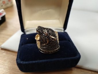 Gold Over Sterling Statement Panther Ring Size 6