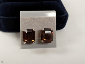 Sterling Silver And Amber Pierced Earrings