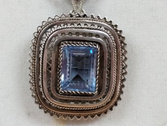 Vintage Sterling Silver Israel London Blue Topaz (?) Brooch/pendant