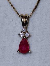 14 Karat Gold Ruby And Diamond? Necklace With 14 Karat Gold Chain