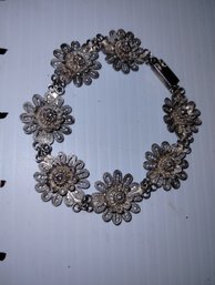 Vintage 900 Sterling Floral Filigree Bracelet
