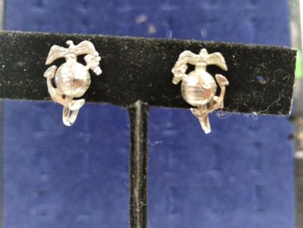 Vintage Sterling Silver Screw Back Marine Corp Earrings