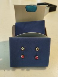 Vintage Avon Crystal And Pink CZ Pierced Earrings W/box