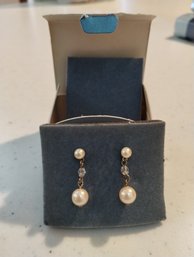 Vintage Faux Pearl Pierced Earrings W/box