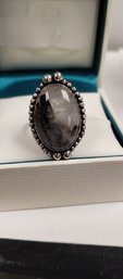 Sterling Silver Overlay And Dendretic Opal (?) Ring Size 8