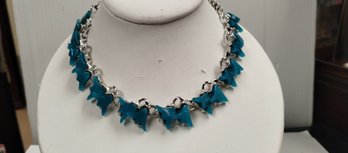 Vintage Thermoset Blue And Silver Tone Necklace