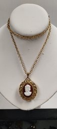 Beautiful Vintage Lucerne Cameo/watch Necklace, Works