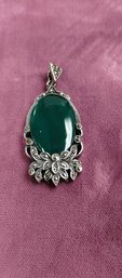 Sterling Silver Marcasite And Green Cabochon Pendant