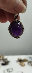 Sterling Silver And Purple Cabochon Pendant