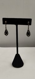 Sterling Silver And Onyx (?) Earrings