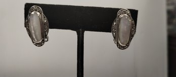Sterling Silver Marcasite And Mother Of Pearl Clip On Earrings