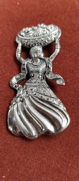 Beautiful Vintage .935 Sterling Silver And Marcasite Lady Brooch