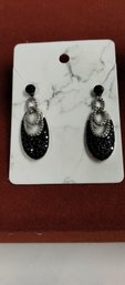 .925 Sterling Silver And Black Spinel Earrings