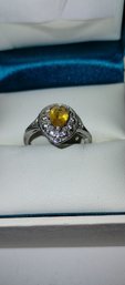 Sterling Silver And Citrine (?) Ring Size 7