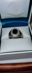Sterling Silver And Onyx Ring Size 8.5/9