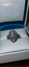Sterling Silver And Marcasite And Pink Cz Ring Size 5.5