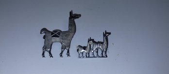 Vintage Sterling Silver Mama And Baby Lama Broochs