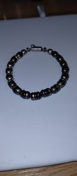 Mexican Sterling Silver&Onyx Bead Signed Bracelet