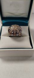 Sterling Silver W/gold And CZ Ring Size 8.5