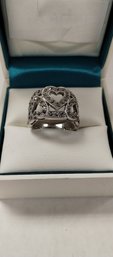 Sterling Silver And Heart Shaped Marcasite Ring Size 7
