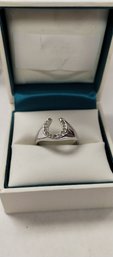 Sterling Silver And CZ Horseshoe Shaped Ring Size 10