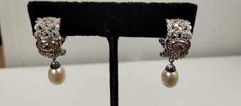 Beautiful Sterling Silver And Pearl (?) Earrings