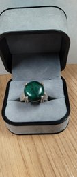 Sterling Silver And Malachite Ring Size 6