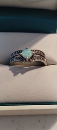Sterling Silver Opal And Marcasite Ring Size 9