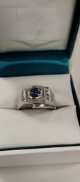 Sterling Silver And Blue Cabison Ring Size 9