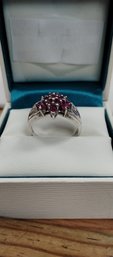 Sterling Silver And Ruby (?) Ring Size 8.75/9