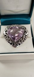 Large Sterling Silver And Amethyst Ring Size 7.5