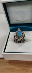 Sterling Silver Overlay W/blue Cabascon Ring Size 6