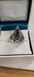 Sterling Silver Overlay W/Blue/black Cabascon Ring Size 9