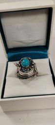 Sterling Silver Overlay W/turquoise Cabascon Ring Size 6